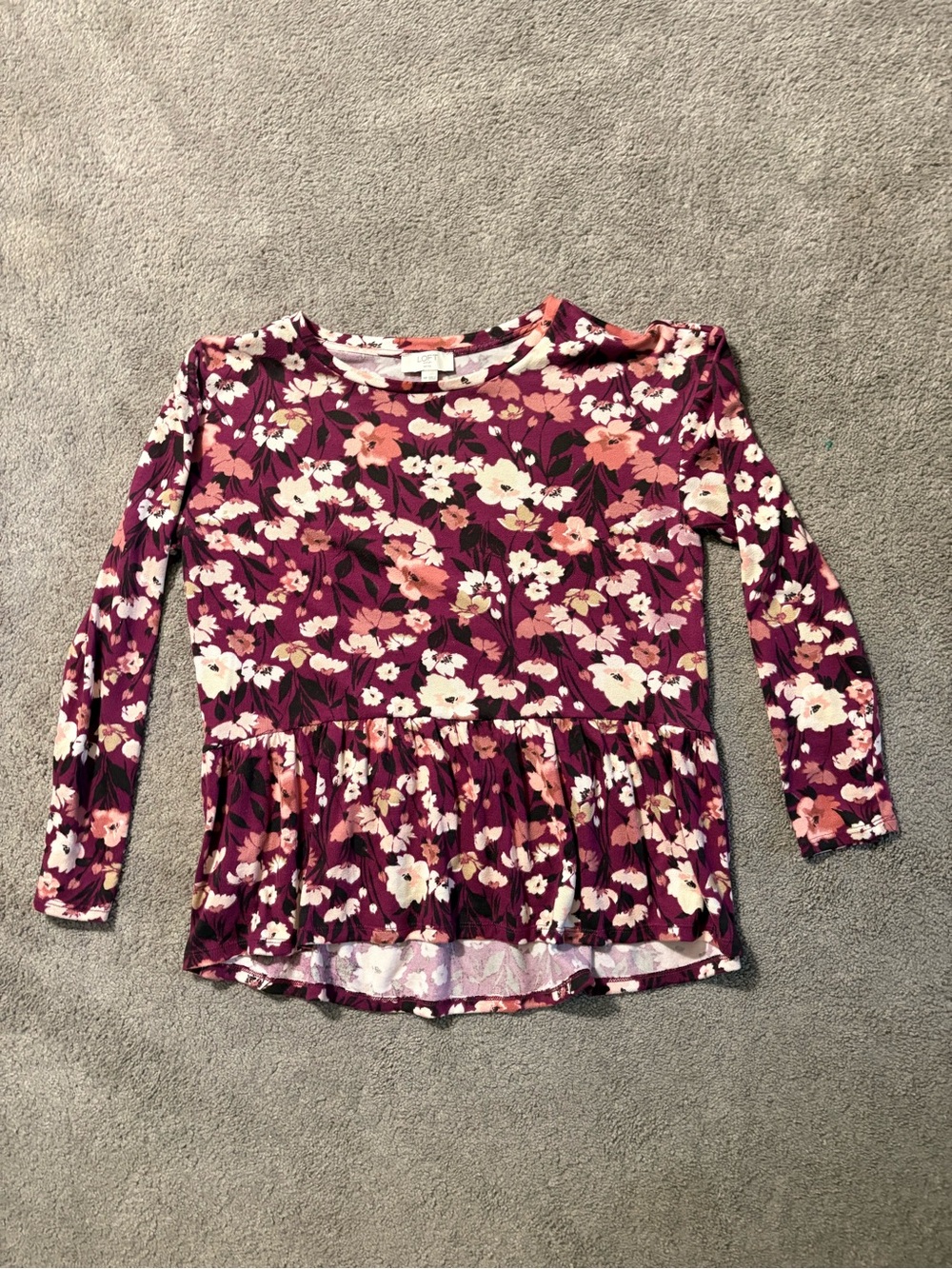 LOFT Plum Floral Long-Sleeve Peplum Top
